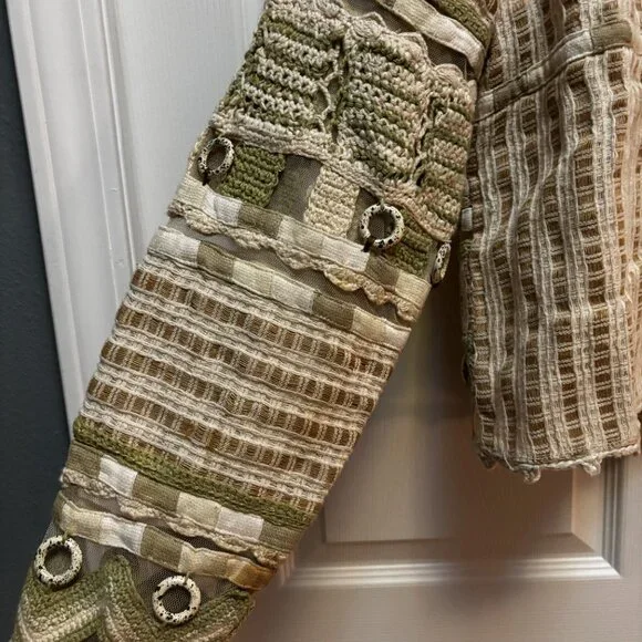 Coldwater Creek Medium Textured Crochet Patchwork Jacket Cardigan Neutral Boho - Picture 5 of 5